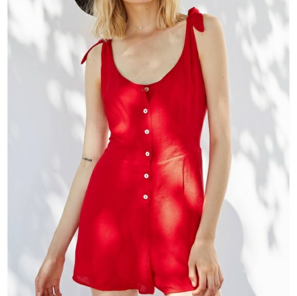 Red button up romper